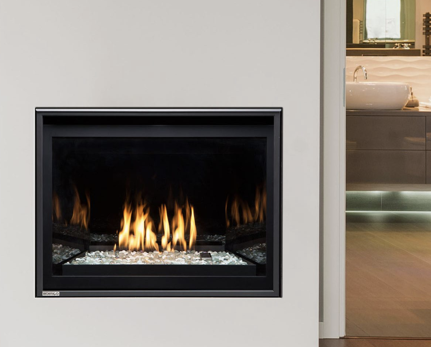 Montigo H34 Fireplace Available From Urban Fireplaces Ltd. The Montigo H34 is a direct vent gas fireplace characterized by a square viewing area with a versatility that makes it welcome in any home or office.