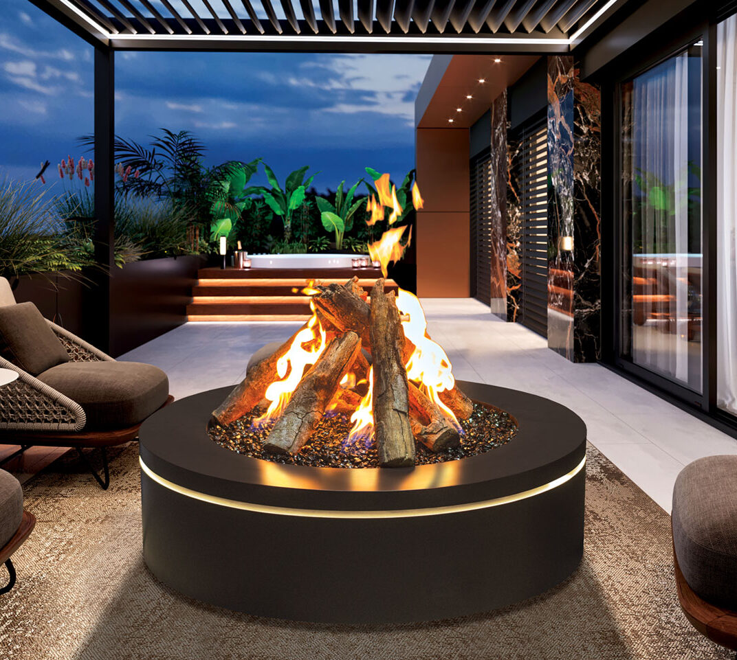Urbana 40 Round Halo Gas Firepit With Firepit Cover And Glass Burner Black Stainless Steel